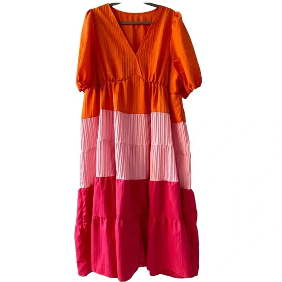 ❤️ SHEIN Curve Color Block Maxi Ruffle Dress - Picture 2 of 7